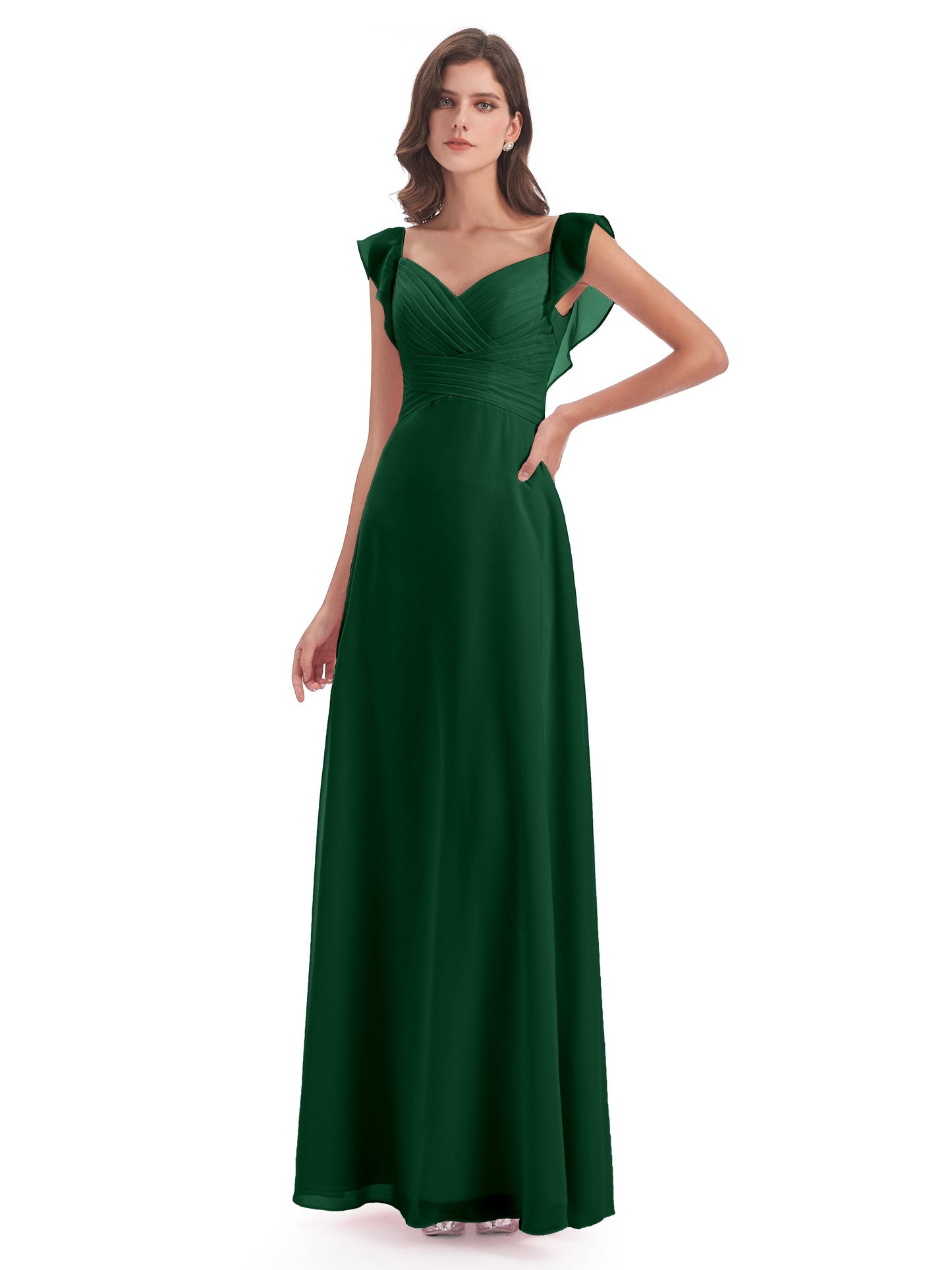 Courtney Sheath V-Neck Straps Chiffon Long Bridesmaid Dresses