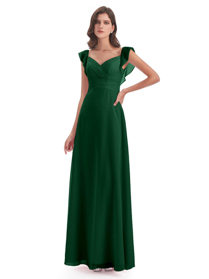 Courtney Sheath V-Neck Straps Chiffon Long Bridesmaid Dresses