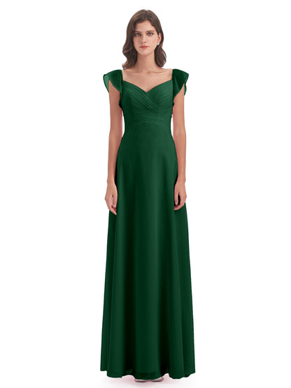 Courtney Sheath V-Neck Straps Chiffon Long Bridesmaid Dresses