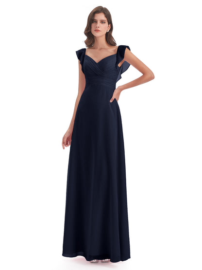 Courtney Sheath V-Neck Straps Chiffon Long Bridesmaid Dresses
