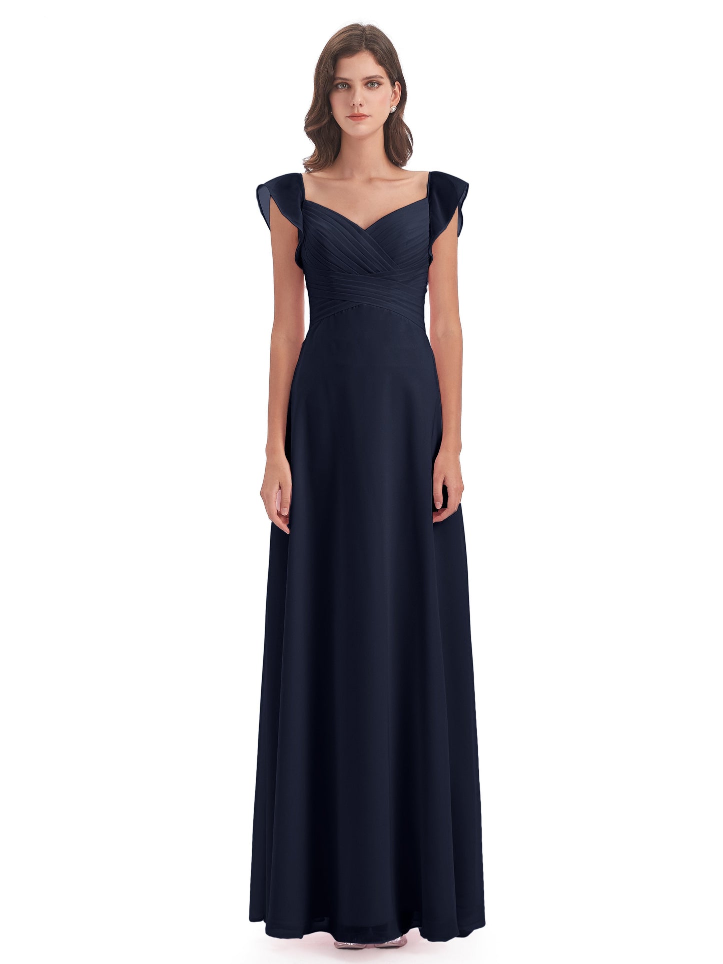 Courtney Sheath V-Neck Straps Chiffon Long Bridesmaid Dresses
