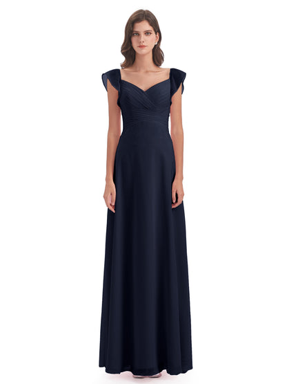 Courtney Sheath V-Neck Straps Chiffon Long Bridesmaid Dresses