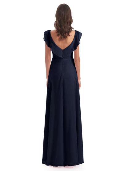 Courtney Sheath V-Neck Straps Chiffon Long Bridesmaid Dresses