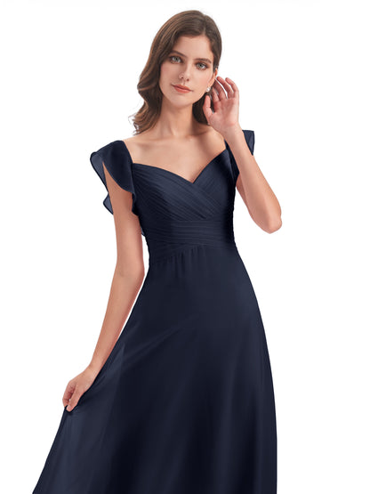 Courtney Sheath V-Neck Straps Chiffon Long Bridesmaid Dresses