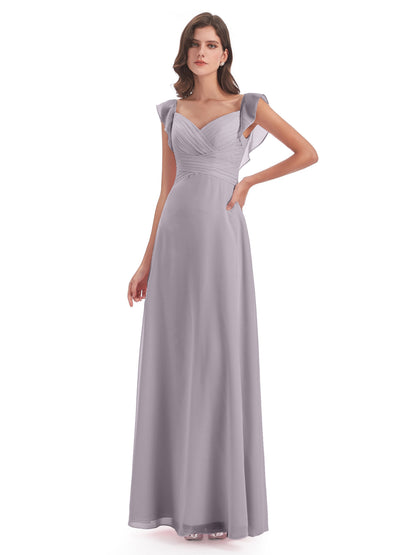 Courtney Sheath V-Neck Straps Chiffon Long Bridesmaid Dresses