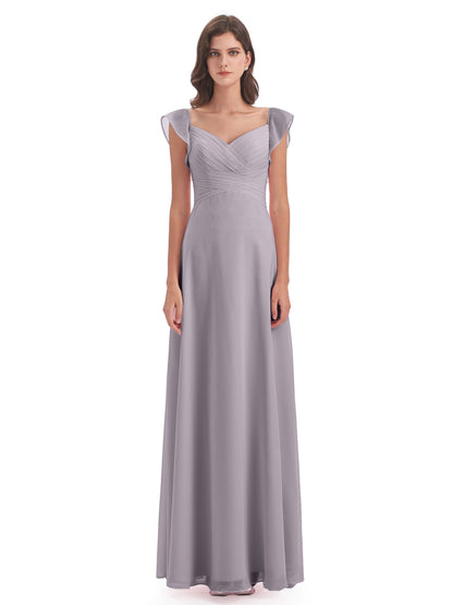 Courtney Sheath V-Neck Straps Chiffon Long Bridesmaid Dresses