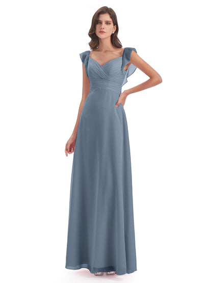 Courtney Sheath V-Neck Straps Chiffon Long Bridesmaid Dresses