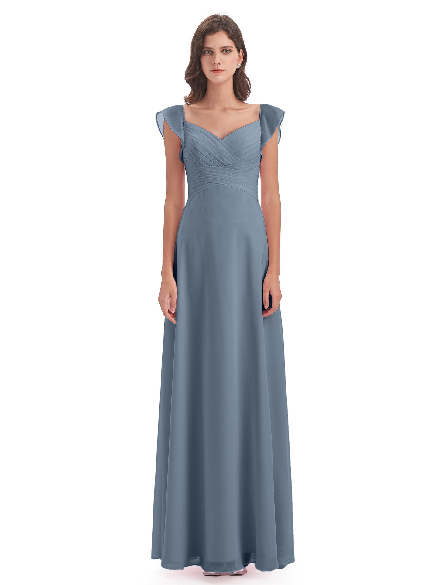 Courtney Sheath V-Neck Straps Chiffon Long Bridesmaid Dresses