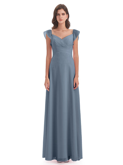 Courtney Sheath V-Neck Straps Chiffon Long Bridesmaid Dresses