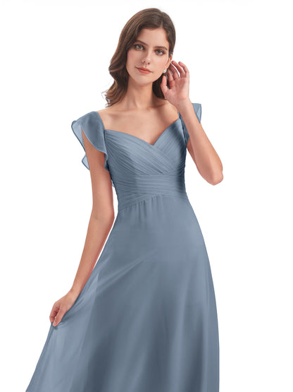 Courtney Sheath V-Neck Straps Chiffon Long Bridesmaid Dresses
