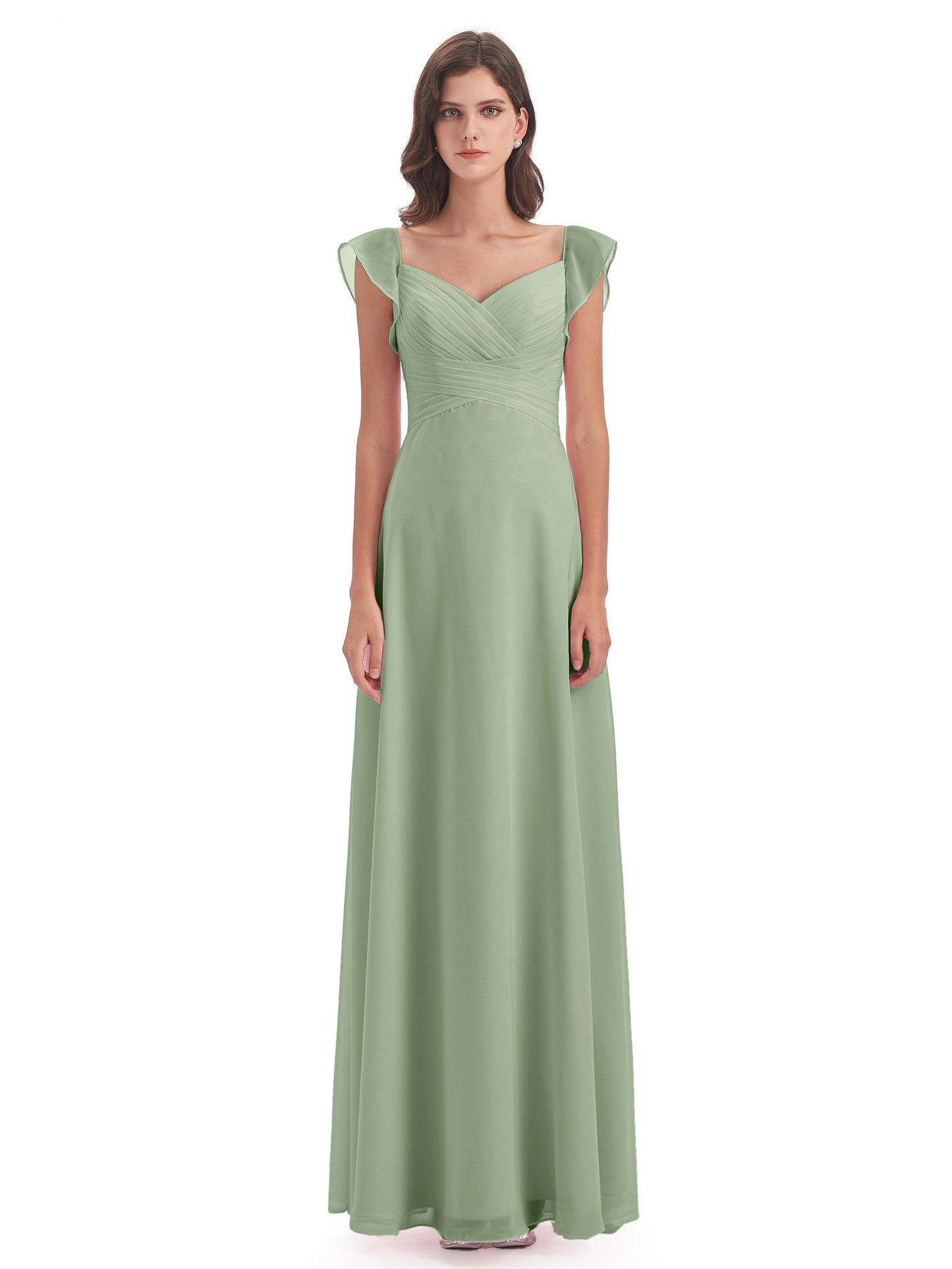 Courtney Sheath V-Neck Straps Chiffon Long Bridesmaid Dresses