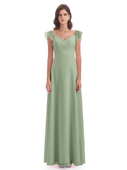 Courtney Sheath V-Neck Straps Chiffon Long Bridesmaid Dresses