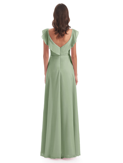 Courtney Sheath V-Neck Straps Chiffon Long Bridesmaid Dresses