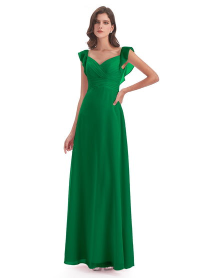 Courtney Sheath V-Neck Straps Chiffon Long Bridesmaid Dresses