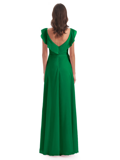 Courtney Sheath V-Neck Straps Chiffon Long Bridesmaid Dresses