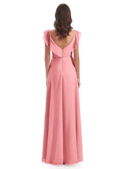 Courtney Sheath V-Neck Straps Chiffon Long Bridesmaid Dresses