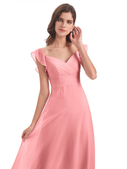 Courtney Sheath V-Neck Straps Chiffon Long Bridesmaid Dresses