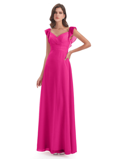 Courtney Sheath V-Neck Straps Chiffon Long Bridesmaid Dresses