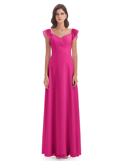 Courtney Sheath V-Neck Straps Chiffon Long Bridesmaid Dresses