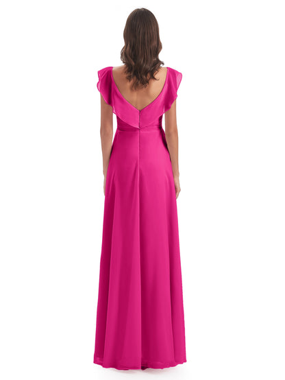 Courtney Sheath V-Neck Straps Chiffon Long Bridesmaid Dresses