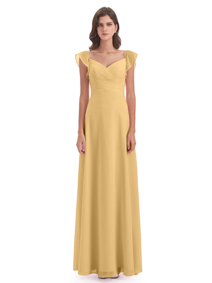Courtney Sheath V-Neck Straps Chiffon Long Bridesmaid Dresses