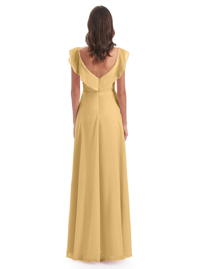 Courtney Sheath V-Neck Straps Chiffon Long Bridesmaid Dresses