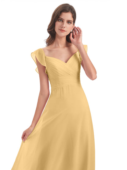 Courtney Sheath V-Neck Straps Chiffon Long Bridesmaid Dresses