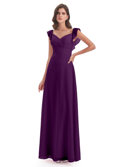 Courtney Sheath V-Neck Straps Chiffon Long Bridesmaid Dresses