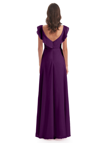 Courtney Sheath V-Neck Straps Chiffon Long Bridesmaid Dresses