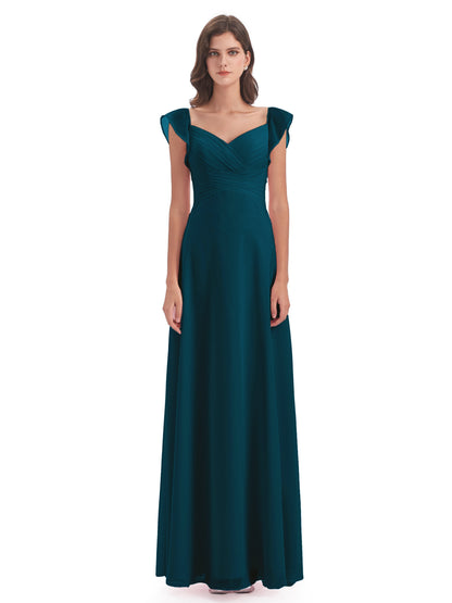 Courtney Sheath V-Neck Straps Chiffon Long Bridesmaid Dresses