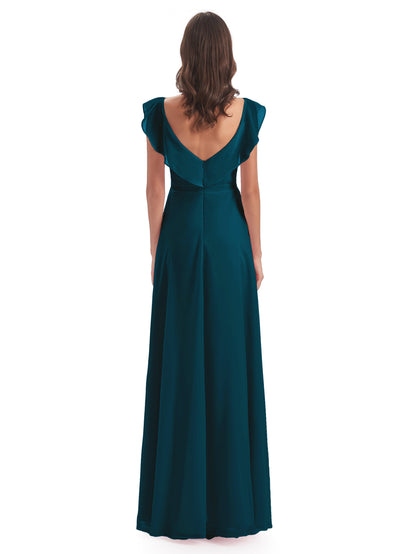 Courtney Sheath V-Neck Straps Chiffon Long Bridesmaid Dresses
