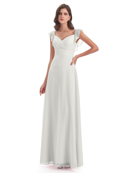 Courtney Sheath V-Neck Straps Chiffon Long Bridesmaid Dresses
