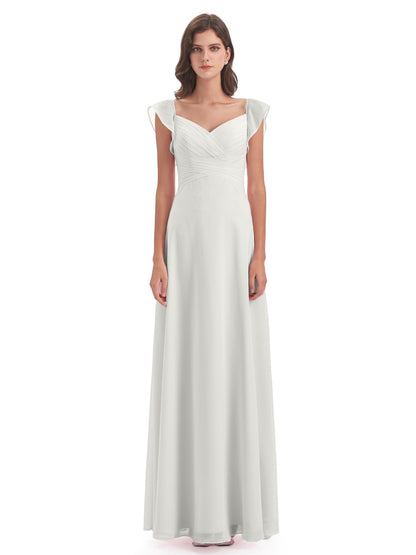 Courtney Sheath V-Neck Straps Chiffon Long Bridesmaid Dresses