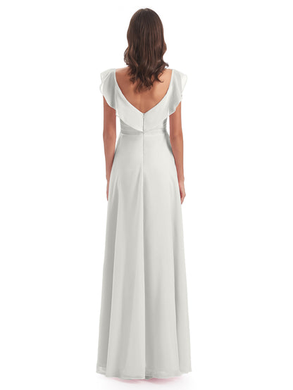 Courtney Sheath V-Neck Straps Chiffon Long Bridesmaid Dresses