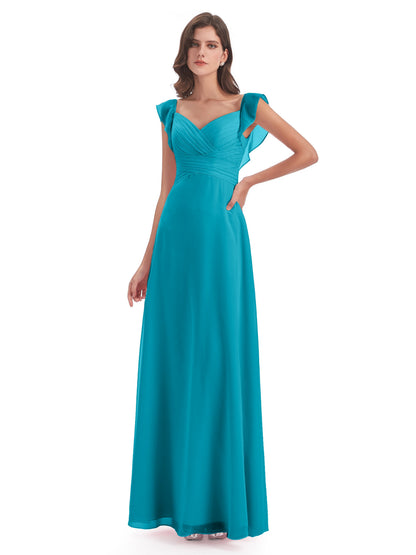 Courtney Sheath V-Neck Straps Chiffon Long Bridesmaid Dresses