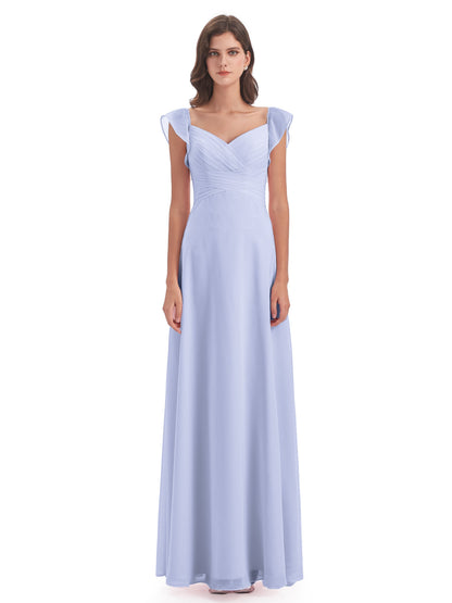 Courtney Sheath V-Neck Straps Chiffon Long Bridesmaid Dresses