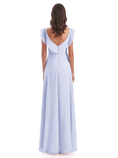 Courtney Sheath V-Neck Straps Chiffon Long Bridesmaid Dresses