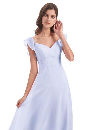Courtney Sheath V-Neck Straps Chiffon Long Bridesmaid Dresses