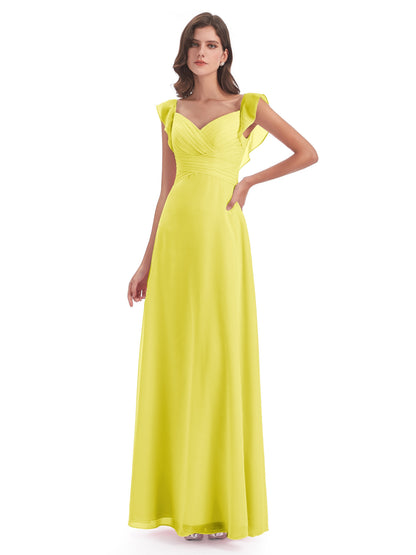 Courtney Sheath V-Neck Straps Chiffon Long Bridesmaid Dresses