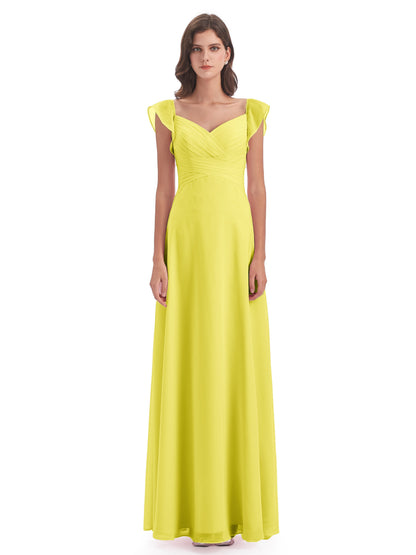 Courtney Sheath V-Neck Straps Chiffon Long Bridesmaid Dresses