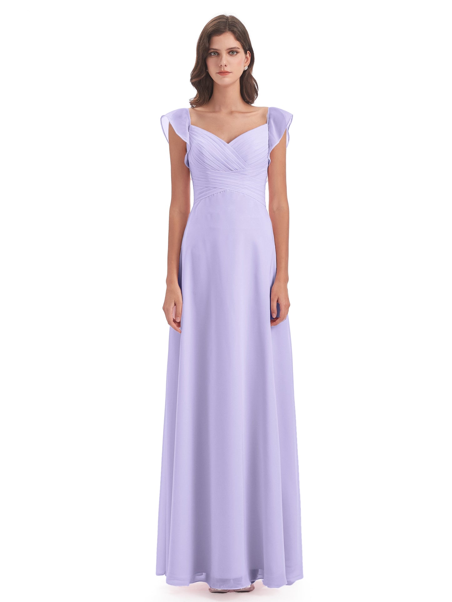 Courtney Sheath V-Neck Straps Chiffon Long Bridesmaid Dresses