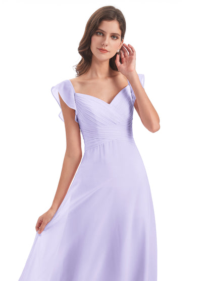 Courtney Sheath V-Neck Straps Chiffon Long Bridesmaid Dresses