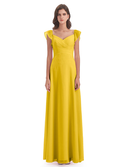 Courtney Sheath V-Neck Straps Chiffon Long Bridesmaid Dresses