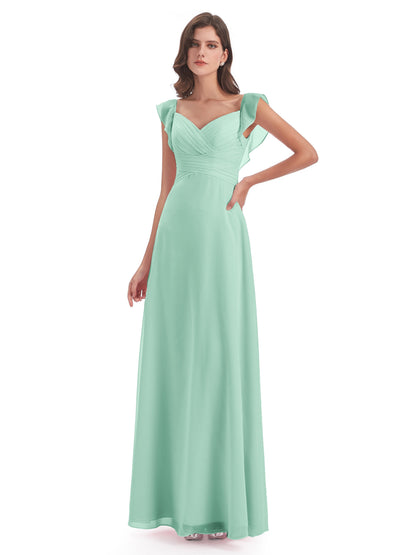 Courtney Sheath V-Neck Straps Chiffon Long Bridesmaid Dresses