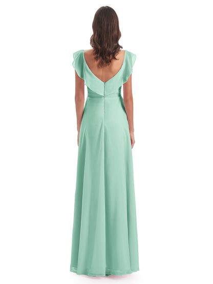 Courtney Sheath V-Neck Straps Chiffon Long Bridesmaid Dresses