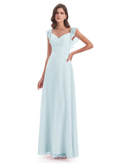 Courtney Sheath V-Neck Straps Chiffon Long Bridesmaid Dresses