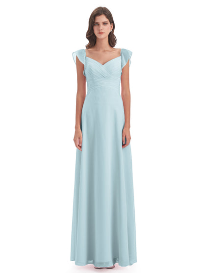 Courtney Sheath V-Neck Straps Chiffon Long Bridesmaid Dresses