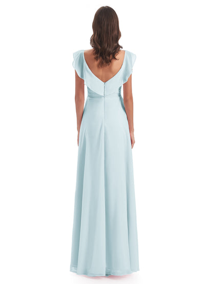 Courtney Sheath V-Neck Straps Chiffon Long Bridesmaid Dresses