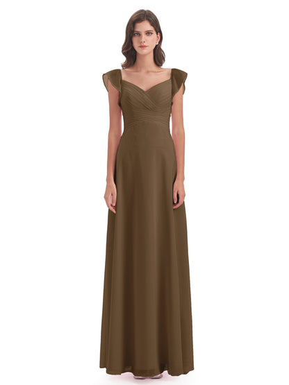 Courtney Sheath V-Neck Straps Chiffon Long Bridesmaid Dresses