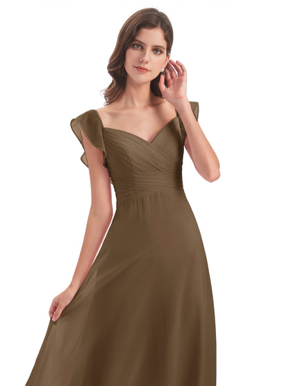 Courtney Sheath V-Neck Straps Chiffon Long Bridesmaid Dresses